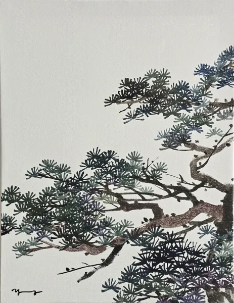 « Entre force et sérénité : le pin de Choé Joo-Young, symbole d'enracinement et de liberté. Une œuvre à découvrir à l'Office de Tourisme jusqu'au 23 avril. » « Détail d'une calligraphie coréenne représentant un pin, œuvre de l'artiste Choé Joo-Young exposée à Cransac-les-Thermes. »